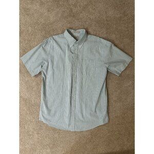 LL Bean Traditional Fit Mens Large Reg Cotton Short Sleeve Button Up Shirt Green
